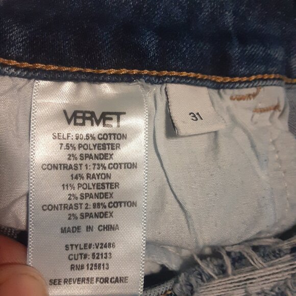 Vervet Blue Take It Easy Distressed Patchwork Flare Leg Jeans V2486 Size 31 - Picture 7 of 8